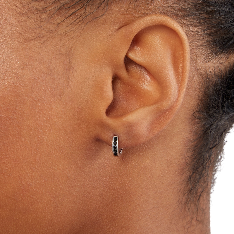 Main Image 3 of Black Cubic Zirconia Huggie Hoop Earrings in Sterling Silver with Black Rhodium