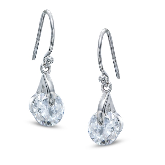 8mm Cubic Zirconia Dangle Drop Earrings in Sterling Silver