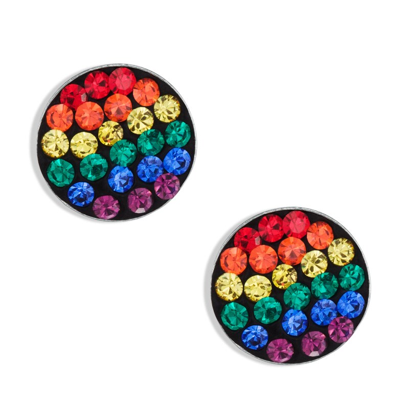 Main Image 1 of Multi-Color Crystal Rainbow Stud Earrings in Sterling Silver