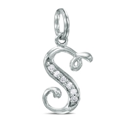 Cubic Zirconia Calligraphy Initial &quot;S&quot; Bracelet Charm in Sterling Silver