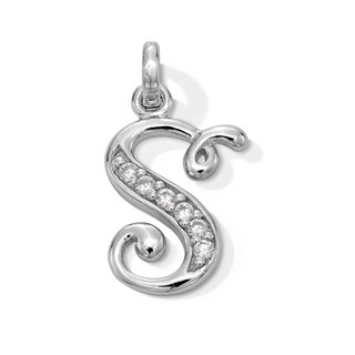 Cubic Zirconia Calligraphy Initial "S" Charm in Sterling Silver