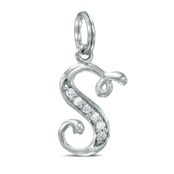Cubic Zirconia Calligraphy Initial "S" Bracelet Charm in Sterling Silver