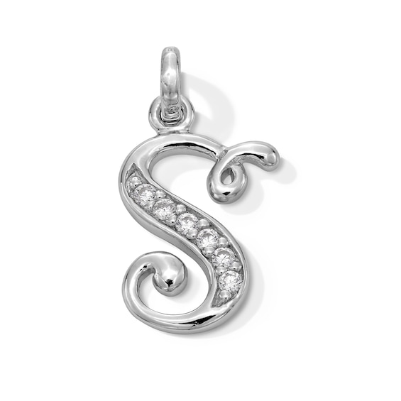 Cubic Zirconia Calligraphy Initial "S" Bracelet Charm in Sterling Silver