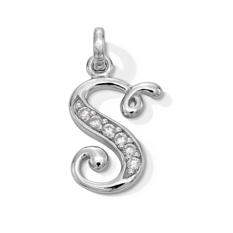 Cubic Zirconia Calligraphy Initial "S" Charm in Sterling Silver