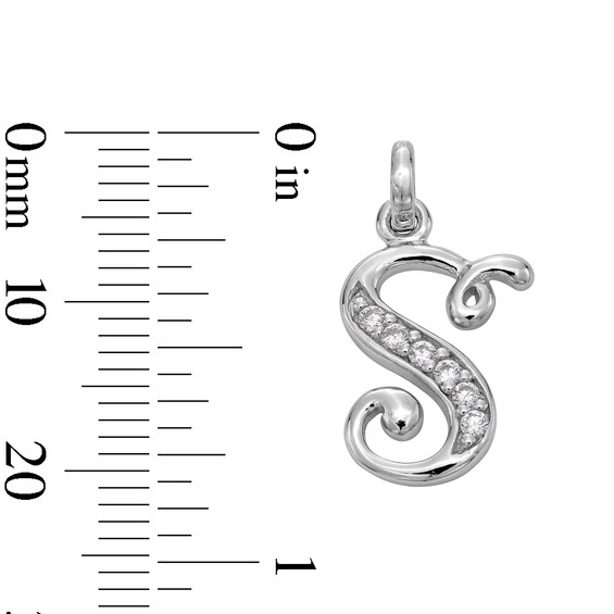 Cubic Zirconia Calligraphy Initial "S" Charm in Sterling Silver