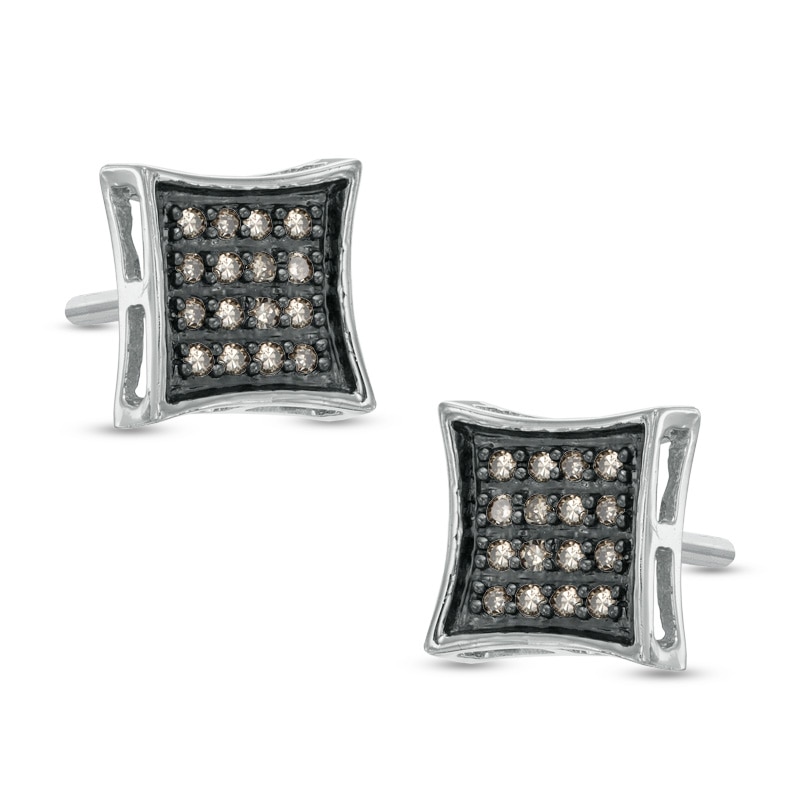 1/4 CT. T.W. Champagne Diamond Concave Square Stud Earrings in Sterling Silver