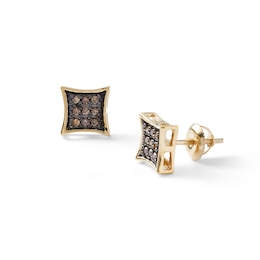 1/5 CT. T.W. Champagne Diamond Concave Square Stud Earrings in Sterling Silver with 14K Gold Plate - XL Post