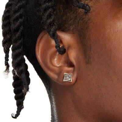 1/5 CT. T.W. Champagne Diamond Concave Square Stud Earrings in Sterling Silver with 14K Gold Plate - XL Post