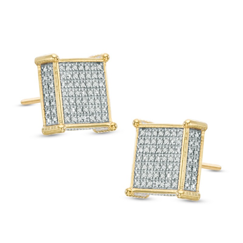 Main Image 1 of 1/4 CT. T.W. Composite Diamond Square Stud Earrings in Sterling Silver with 14K Gold Plate