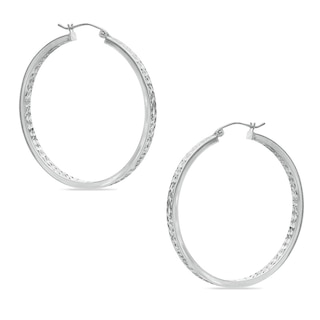 2 x 40mm Diamond-Cut Inside-Out Hoop Earrings in Hollow Sterling Silver
