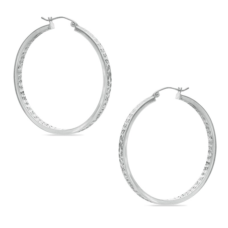 2 x 40mm Diamond-Cut Inside-Out Hoop Earrings in Hollow Sterling Silver