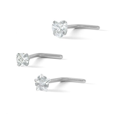Semi-Solid Stainless Steel Multi-Shape CZ Nose Stud Set - 20G 5/16"