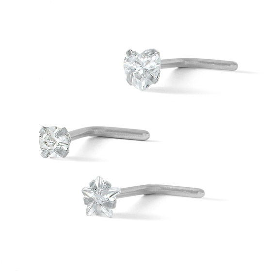 Solid Stainless Steel CZ Nose Stud Set