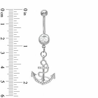 014 Gauge Anchor Dangle Belly Button Ring with Crystal in Stainless Steel