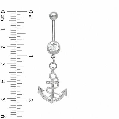 014 Gauge Anchor Dangle Belly Button Ring with Crystal in Stainless Steel