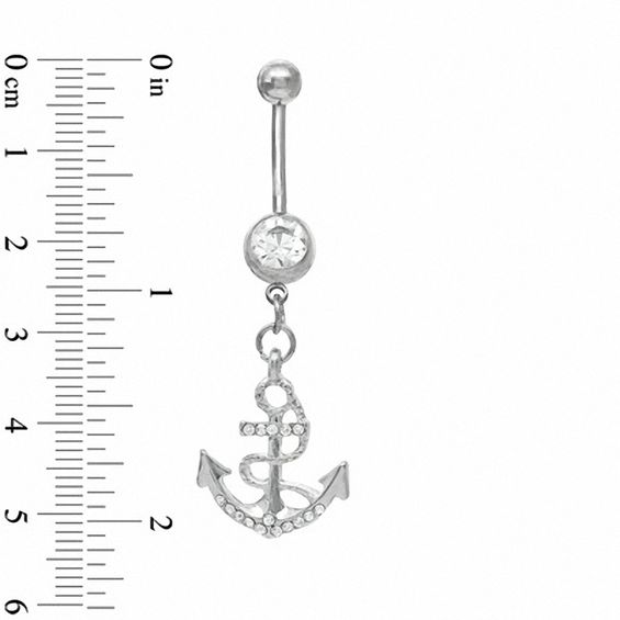 014 Gauge Anchor Dangle Belly Button Ring with Crystal in Stainless Steel
