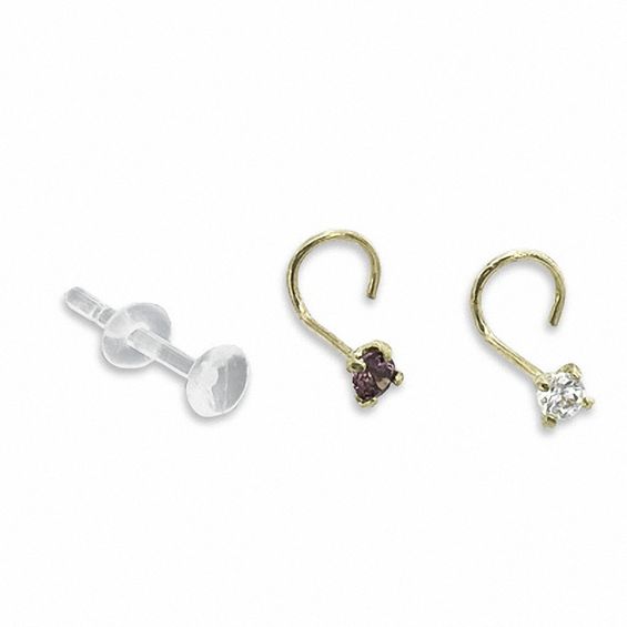ピアス　No.5199 14K Semi-Solid Gold CZ Screw Nose Stud Set - 22G | Banter