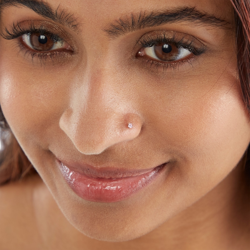 Main Image 2 of 14K Semi-Solid White Gold CZ L-Shaped Nose Stud Set - 22G
