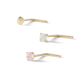 14K Semi-Solid Gold CZ Pink and White Nose Stud Set - 22G