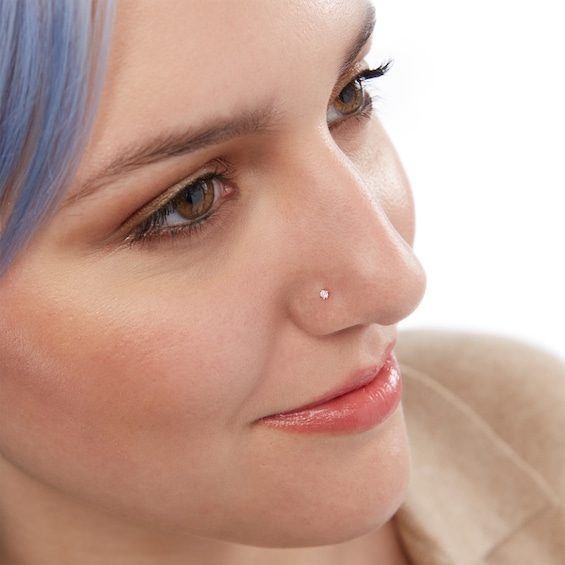14K Semi-Solid Gold CZ Pink and White Nose Stud Set - 22G