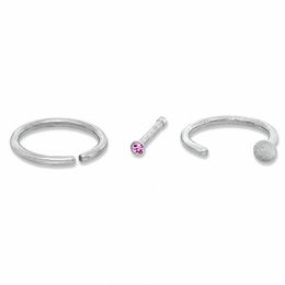 020 Gauge Nose Stud Set with Cubic Zirconia in Stainless Steel