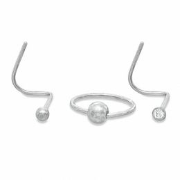 022 Gauge Nose Stud Set with Cubic Zirconia in Stainless Steel