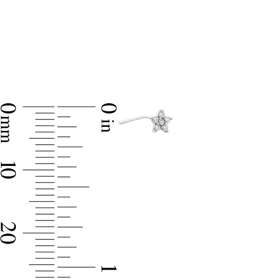 10K Solid White Gold CZ L-Shaped Nose Stud Set - 18G