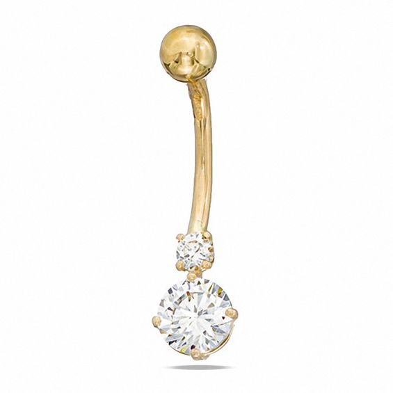 014 Gauge Cubic Zirconia Belly Button Ring in 10K Gold