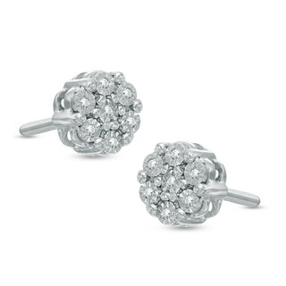 Diamond Accent Flower Cluster Stud Earrings in Sterling Silver