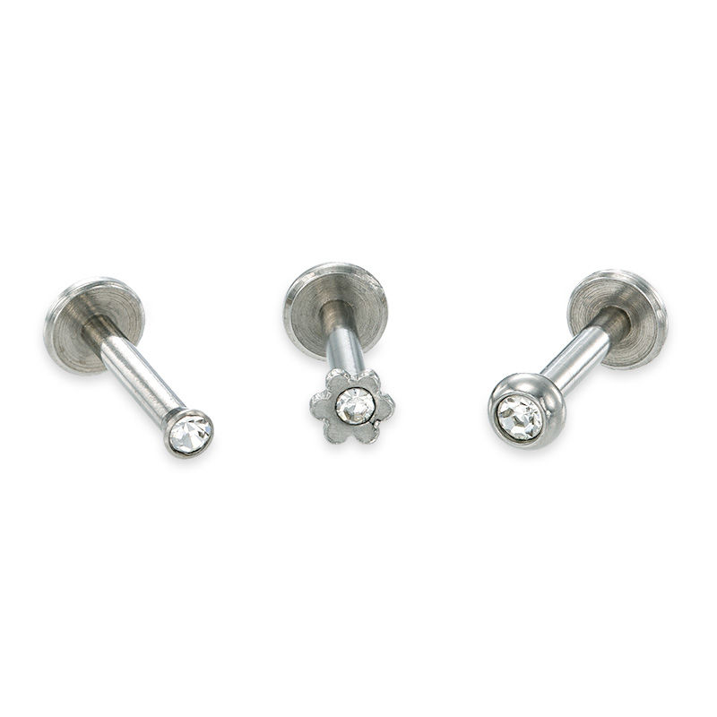 016 Gauge Crystal Labret Set in Stainless Steel