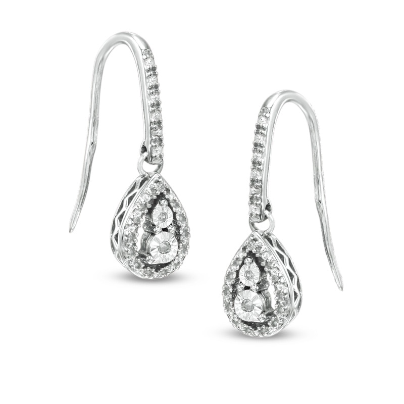 Diamond Accent Beaded Teardrop Earrings in Sterling Silver
