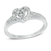 Diamond Accent Beaded Heart Frame Split Shank Promise Ring in Sterling Silver