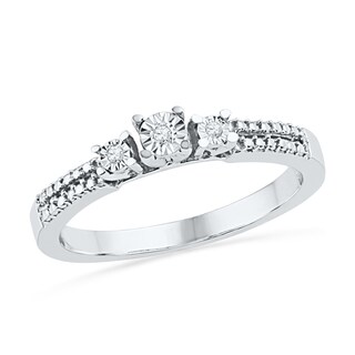 Diamond Accent Beaded Three Stone Double Row Promise Ring in Sterling Silver