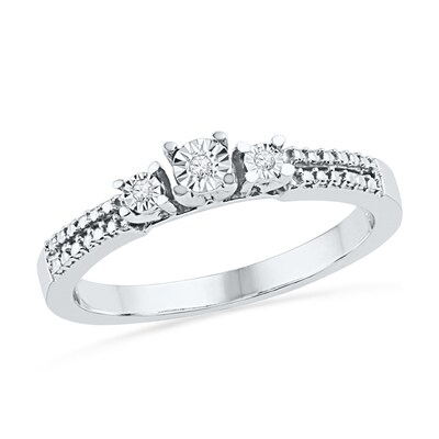 Diamond Accent Beaded Three Stone Double Row Promise Ring in Sterling Silver