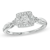 Diamond Accent Beaded Square Frame Promise Ring in Sterling Silver
