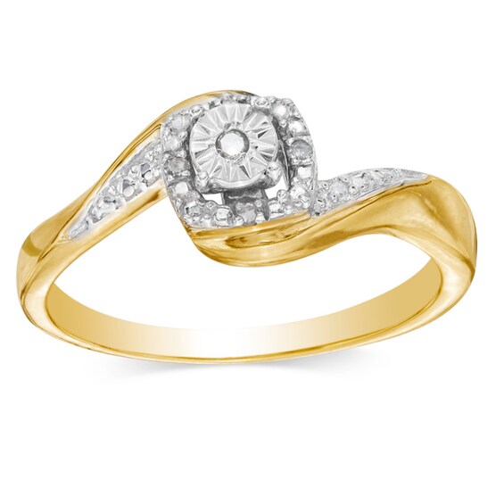 Diamond Accent Bypass Ring in Sterling Silver and 14K Gold Plate - Size 7