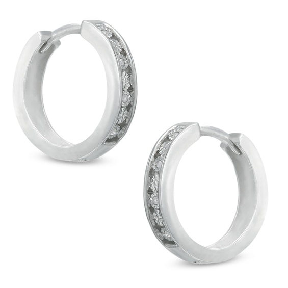 Diamond Accent Teardrop Huggie Hoop Earrings in Sterling Silver