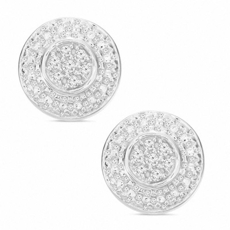 Diamond Accent Beaded Frame Stud Earrings in Sterling Silver