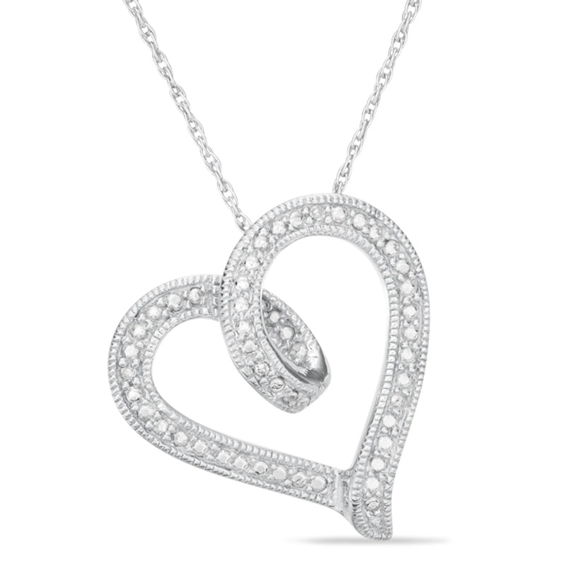 Diamond Accent Tilted Curly Heart Pendant in Sterling Silver