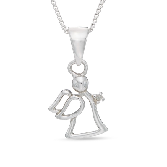 Child's Diamond Accent Angel Pendant in Sterling Silver - 14"