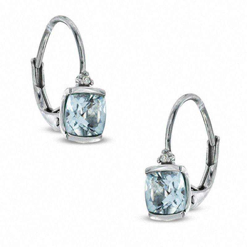 5mm Cushion-Cut Aquamarine and Diamond Accent Drop Earrings in Sterling Silver