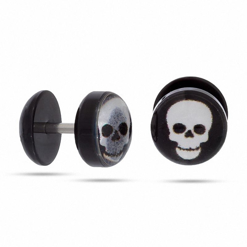 Main Image 1 of 016 Gauge Single Black UV Acrylic Plug with Skull