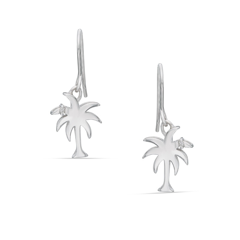 Child's Diamond Accent Palm Tree Drop Earrings in Sterling Silver