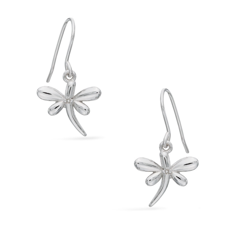 Child's Diamond Accent Dragonfly Drop Earrings in Sterling Silver