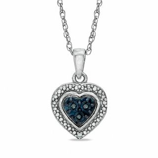 Enhanced Blue and White Diamond Accent Heart Pendant in Sterling Silver