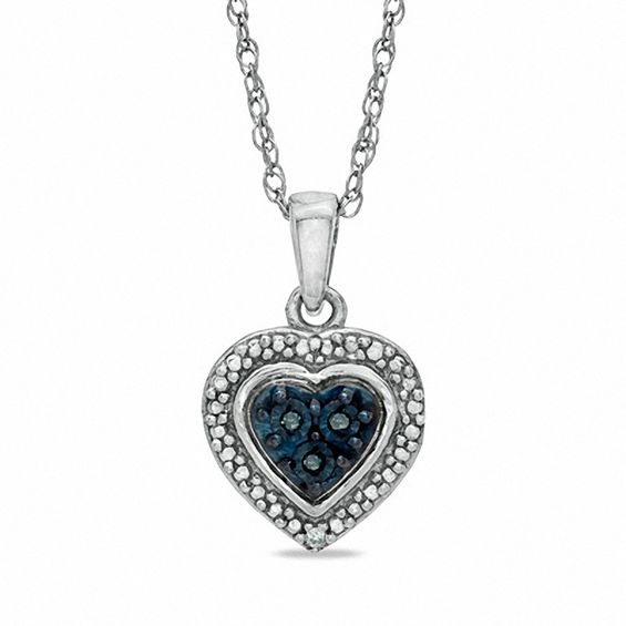 Enhanced Blue and White Diamond Accent Heart Pendant in Sterling Silver