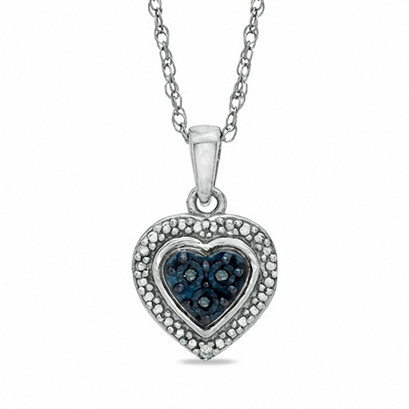 Main Image 1 of Enhanced Blue and White Diamond Accent Heart Pendant in Sterling Silver