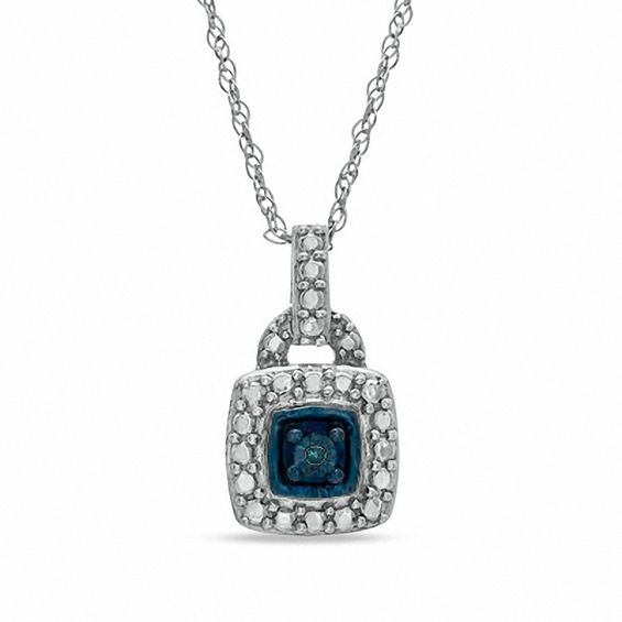 Enhanced Blue Diamond Accent Pendant in Sterling Silver