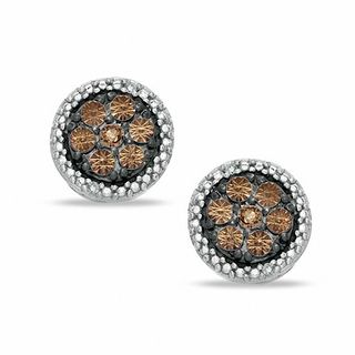 Champagne and White Diamond Accent Stud Earrings in Sterling Silver
