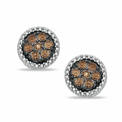 Champagne and White Diamond Accent Stud Earrings in Sterling Silver